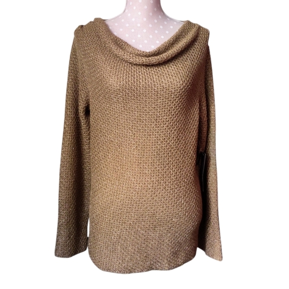 JONES NEW YORK Signature Venice Gold Dust Sweater XL Metallic Cowl Neck Top NWT - Picture 1 of 8